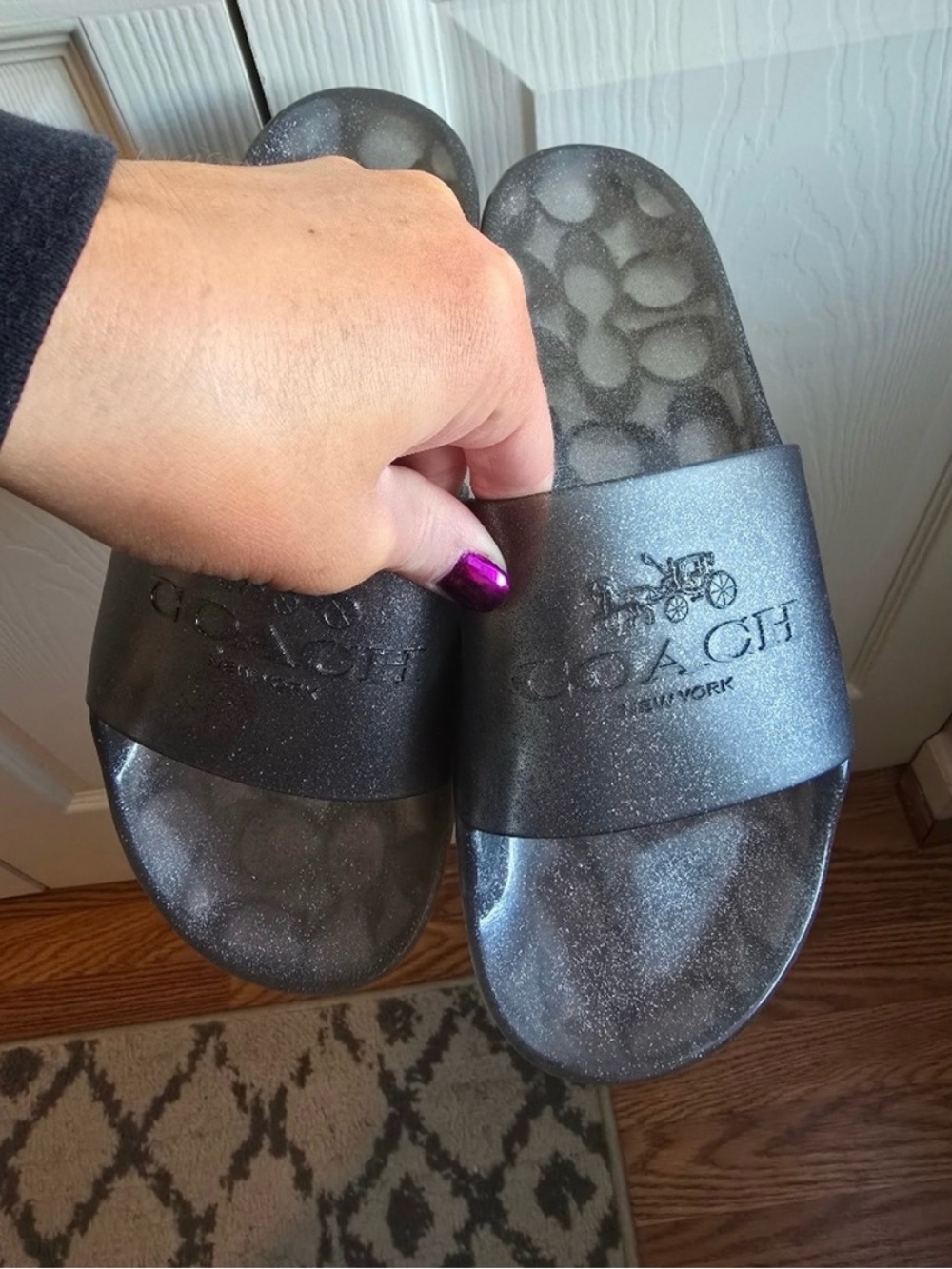 Coach Metallic Charcoal Slide Sandals